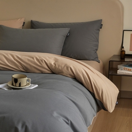 91家纺网 家纺一手货源 找家纺 涵宸家纺 2024新款全棉磨毛四件套纯厚系列（轻）-四件套 纯厚（高级灰+棕）