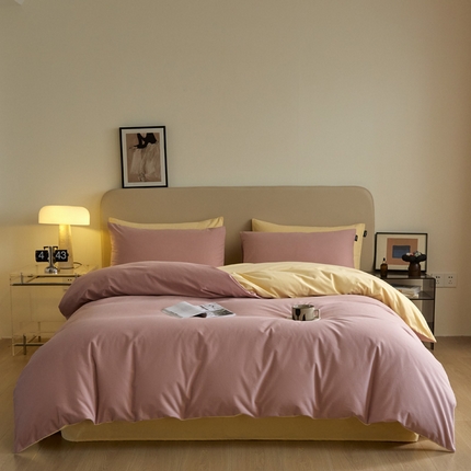 涵宸家纺 2024新款全棉磨毛四件套纯厚系列（轻）-单被套 纯厚（豆沙+黄）