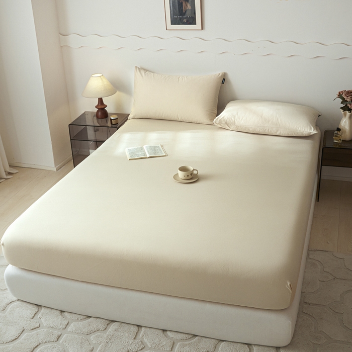 91家纺网 家纺一手货源 找家纺 涵宸家纺 2024新款全棉磨毛四件套纯厚系列-单床笠 a奶茶色