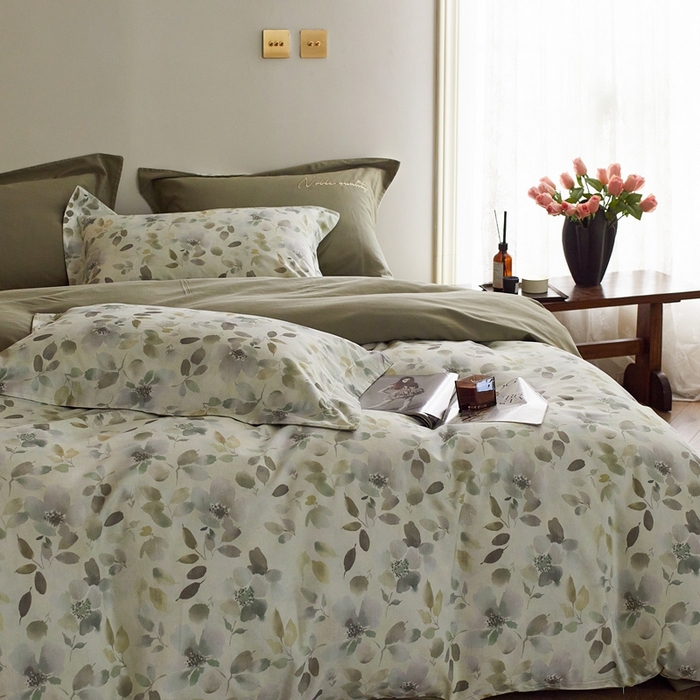 91家纺网 家纺一手货源 找家纺 由丽家纺 2025年8月全棉数码印花磨毛双面用四件套 纷纷-绿