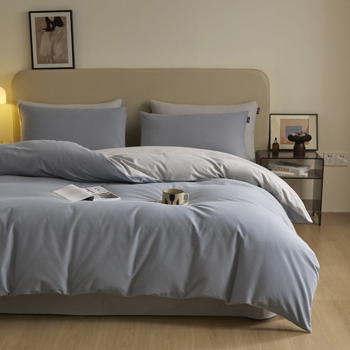 91家纺网 家纺一手货源 找家纺 涵宸家纺 2024新款全棉磨毛四件套纯厚系列（轻）-单被套 纯厚（星耀兰+兰灰）