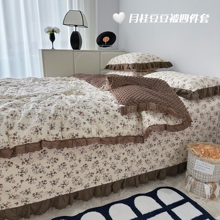 佰织鑫家居 2024新款秋冬全棉法式床盖款豆豆被四件套 月桂