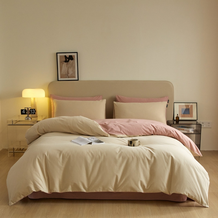 91家纺网 家纺一手货源 找家纺 涵宸家纺 2024新款全棉磨毛四件套纯厚系列（轻）-单被套 纯厚（奶茶色+豆沙）