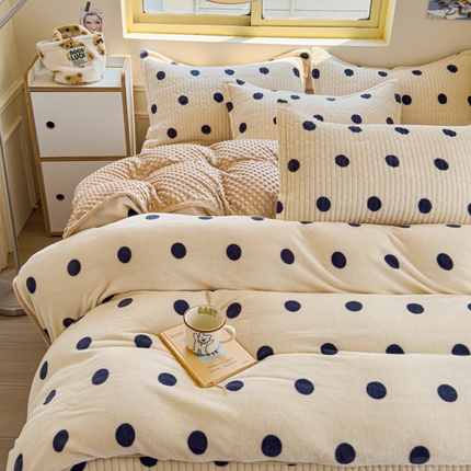 元熙 2024新款印花小清新韩国绒牛奶绒豆豆床盖四件套-波点