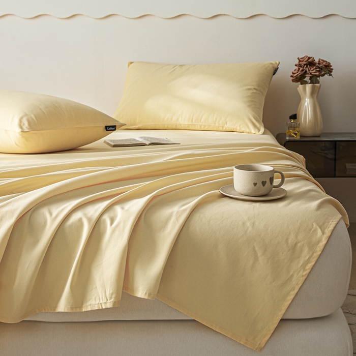 91家纺网 家纺一手货源 找家纺 涵宸家纺 2024新款全棉磨毛四件套纯厚系列-单床单 a嫩黄