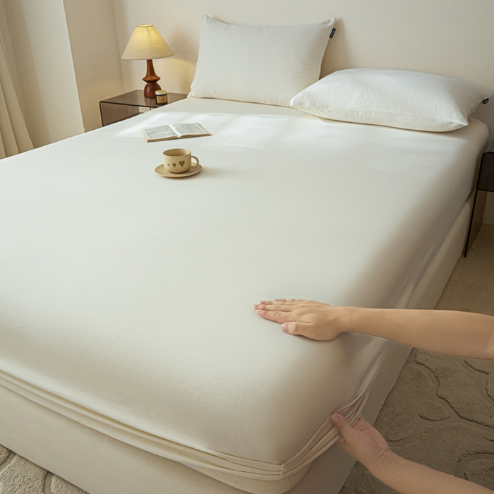 91家纺网 家纺一手货源 找家纺 涵宸家纺 2024新款全棉磨毛四件套纯厚系列-单床笠 a奶白