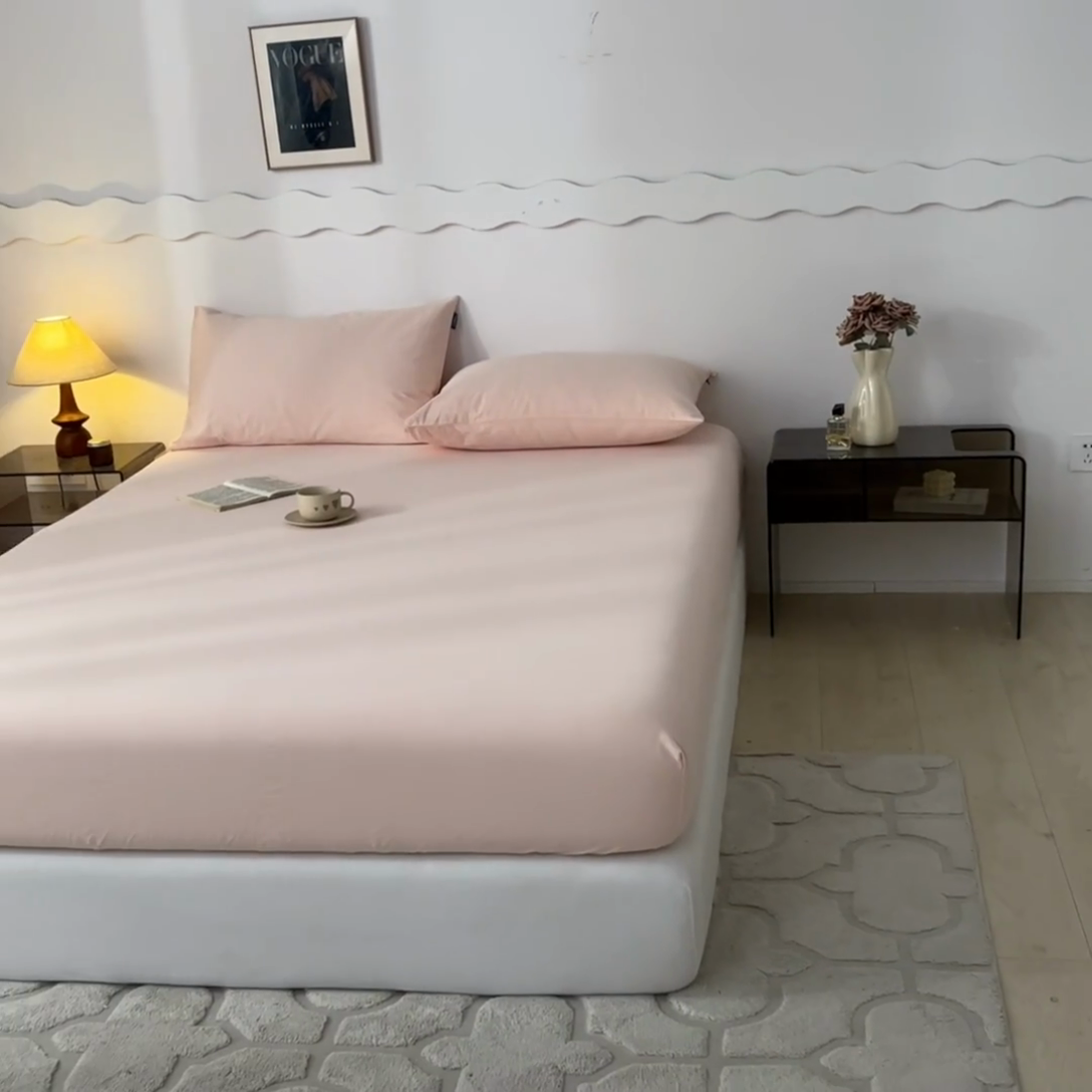 91家纺网 家纺一手货源 找家纺 涵宸家纺 2024新款全棉磨毛四件套纯厚系列-单床笠 a樱花粉