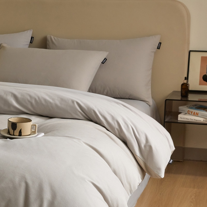 91家纺网 家纺一手货源 找家纺 涵宸家纺 2024新款全棉磨毛四件套纯厚系列（轻）-四件套 纯厚（弥漫灰+兰灰）