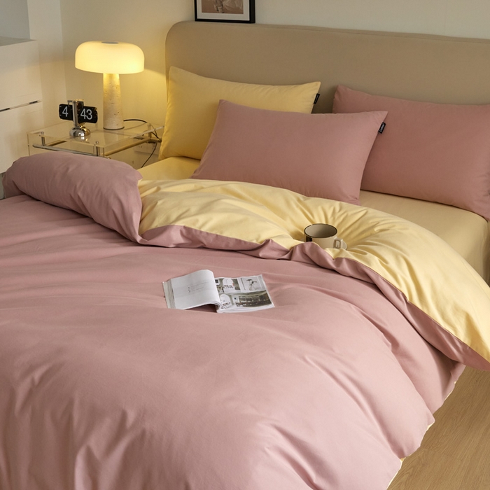 91家纺网 家纺一手货源 找家纺 涵宸家纺 2024新款全棉磨毛四件套纯厚系列（轻）-单被套 纯厚（豆沙+黄）