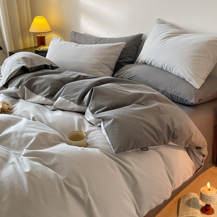 91家纺网 家纺一手货源 找家纺 涵宸家纺 2024新款全棉磨毛四件套纯厚系列（简）-四件套 纯厚（兰灰+灰）