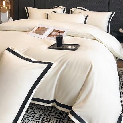 91家纺网 家纺一手货源 找家纺 家居1号家纺 2024秋冬新疆长绒棉体双拼纯色磨毛四件套-杰西 杰西-象牙白