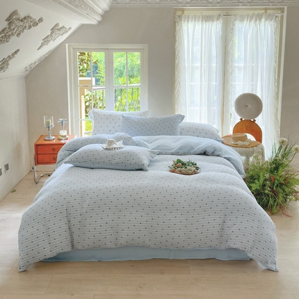 木楌  2025新款全棉A类皱皱纱印花四件套可心兰