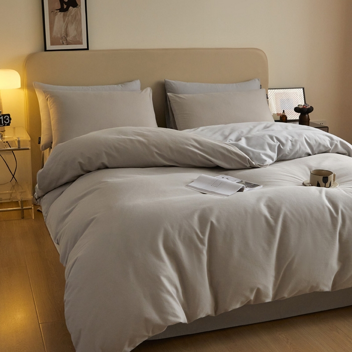 91家纺网 家纺一手货源 找家纺 涵宸家纺 2024新款全棉磨毛四件套纯厚系列（轻）-四件套 纯厚（弥漫灰+兰灰）