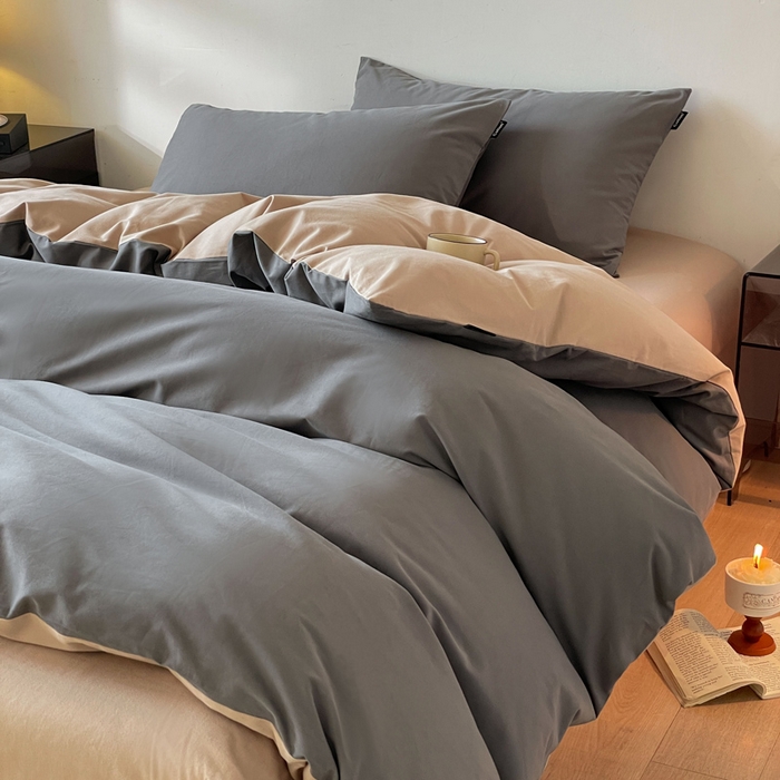 91家纺网 家纺一手货源 找家纺 涵宸家纺 2024新款全棉磨毛四件套纯厚系列（简）-四件套 纯厚（高级灰+棕）