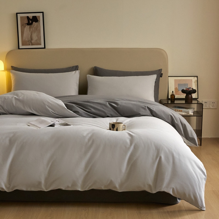 91家纺网 家纺一手货源 找家纺 涵宸家纺 2024新款全棉磨毛四件套纯厚系列（轻）-四件套 纯厚（兰灰+灰）