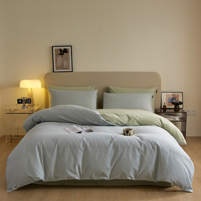 91家纺网 家纺一手货源 找家纺 涵宸家纺 2024新款全棉磨毛四件套纯厚系列（轻）-单被套 纯厚-枝条绿