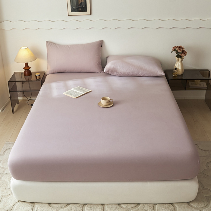 91家纺网 家纺一手货源 找家纺 涵宸家纺 2024新款全棉磨毛四件套纯厚系列-单床笠 a星空紫