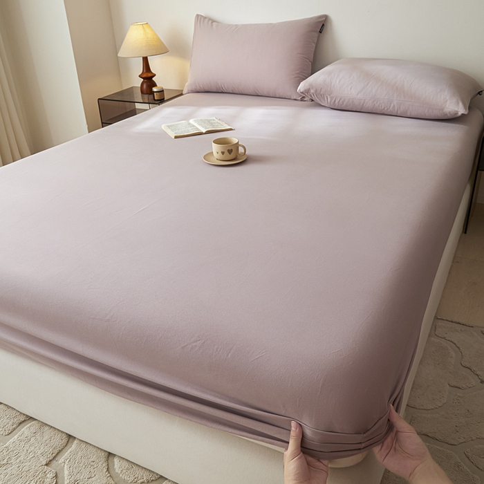 91家纺网 家纺一手货源 找家纺 涵宸家纺 2024新款全棉磨毛四件套纯厚系列-单床笠 a星空紫