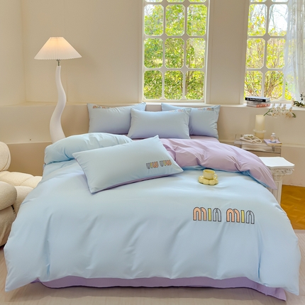 91家纺网 家纺一手货源 找家纺 星尚家纺 2024新款A类全棉水洗棉刺绣四件套-缪系列 海盐蓝