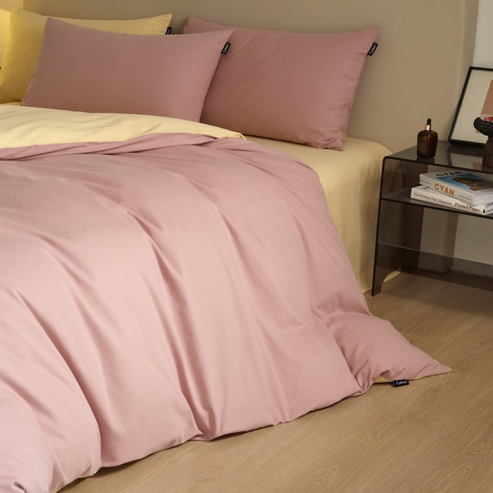 91家纺网 家纺一手货源 找家纺 涵宸家纺 2024新款全棉磨毛四件套纯厚系列（轻）-单被套 纯厚（豆沙+黄）