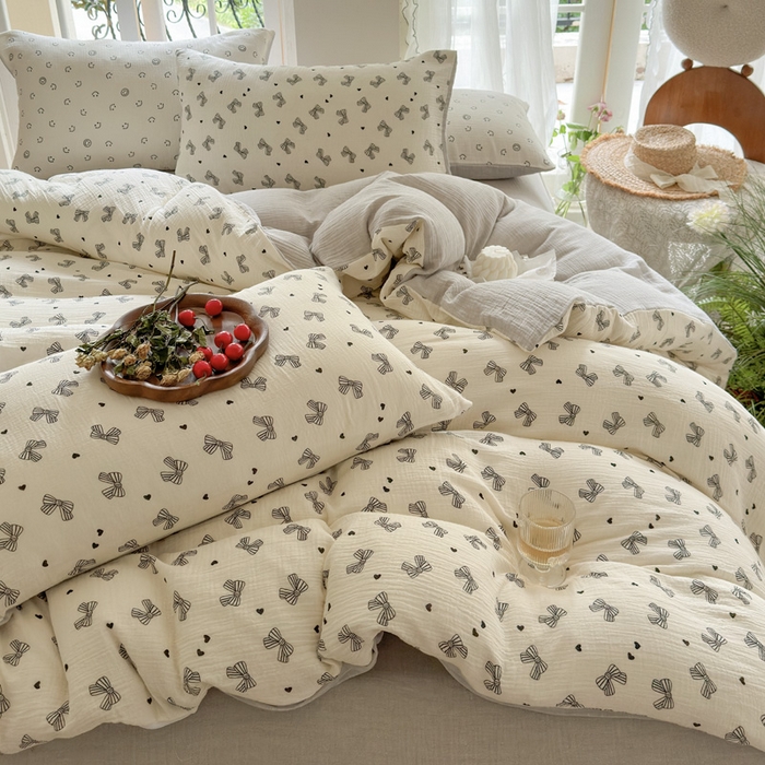 91家纺网 家纺一手货源 找家纺 木楌  2025新款全棉A类皱皱纱印花四件套 涵雅