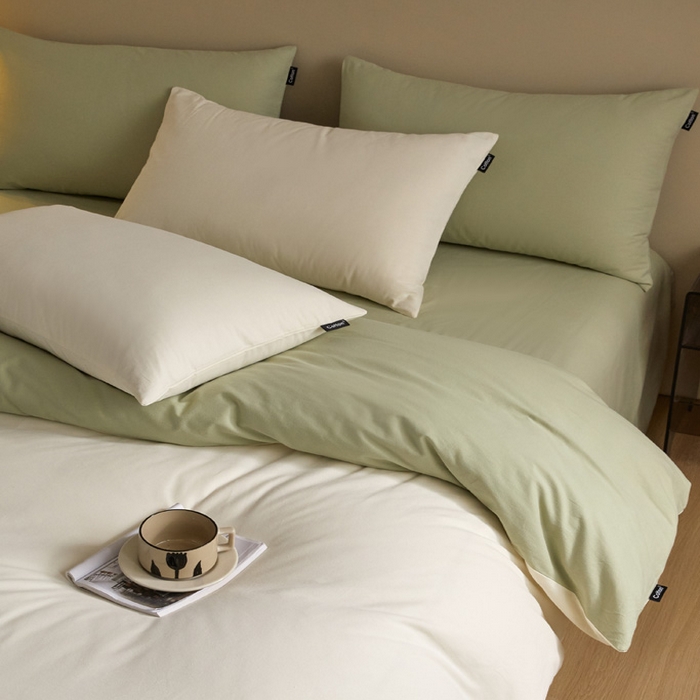 91家纺网 家纺一手货源 找家纺 涵宸家纺 2024新款全棉磨毛四件套纯厚系列（轻）-单被套 纯厚（奶白+绿）