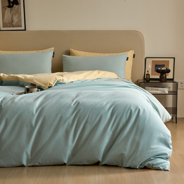 91家纺网 家纺一手货源 找家纺 涵宸家纺 2024新款全棉磨毛四件套纯厚系列（轻）-单被套 纯厚（爱琴海+黄）