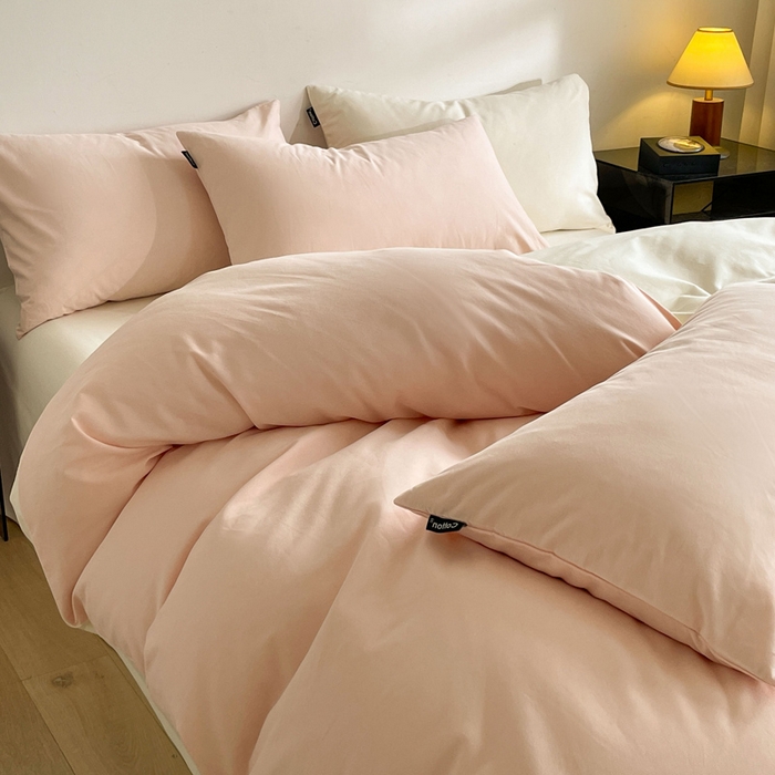 91家纺网 家纺一手货源 找家纺 涵宸家纺 2024新款全棉磨毛四件套纯厚系列（简）-四件套 纯厚（樱花粉+奶白）