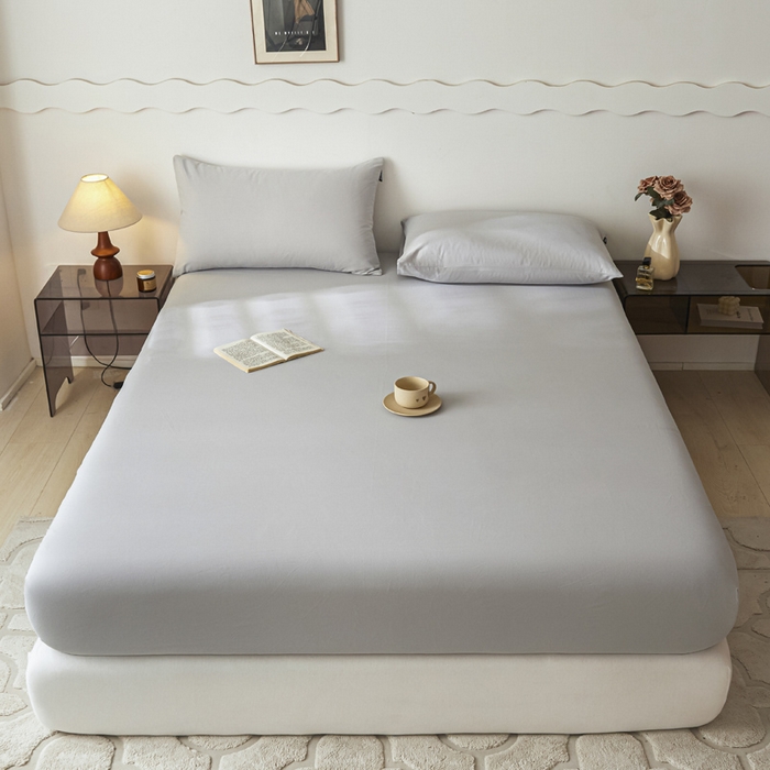 91家纺网 家纺一手货源 找家纺 涵宸家纺 2024新款全棉磨毛四件套纯厚系列-单床笠 a兰灰