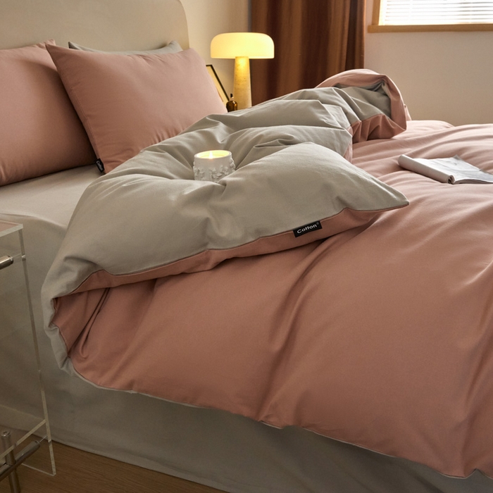 91家纺网 家纺一手货源 找家纺 涵宸家纺 2024新款全棉磨毛四件套纯厚系列（轻）-四件套 纯厚（豆沙+漫灰）