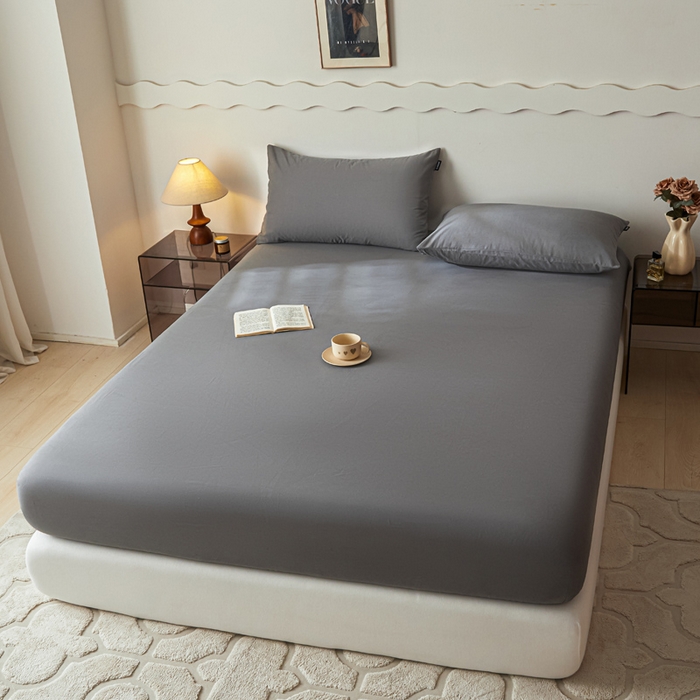 91家纺网 家纺一手货源 找家纺 涵宸家纺 2024新款全棉磨毛四件套纯厚系列-单床笠 a高级灰