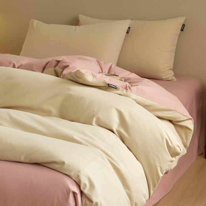 91家纺网 家纺一手货源 找家纺 涵宸家纺 2024新款全棉磨毛四件套纯厚系列（轻）-单被套 纯厚（奶茶色+豆沙）