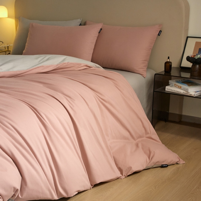 91家纺网 家纺一手货源 找家纺 涵宸家纺 2024新款全棉磨毛四件套纯厚系列（轻）-四件套 纯厚（豆沙+漫灰）