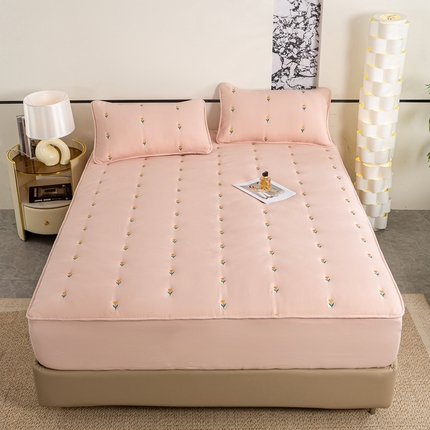 米柳家纺 2024新款水洗棉大豆夹棉床笠 郁金香-粉玉