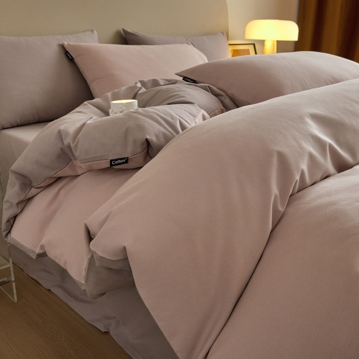 91家纺网 家纺一手货源 找家纺 涵宸家纺 2024新款全棉磨毛四件套纯厚系列（轻）-四件套 纯厚（青紫+星空紫）