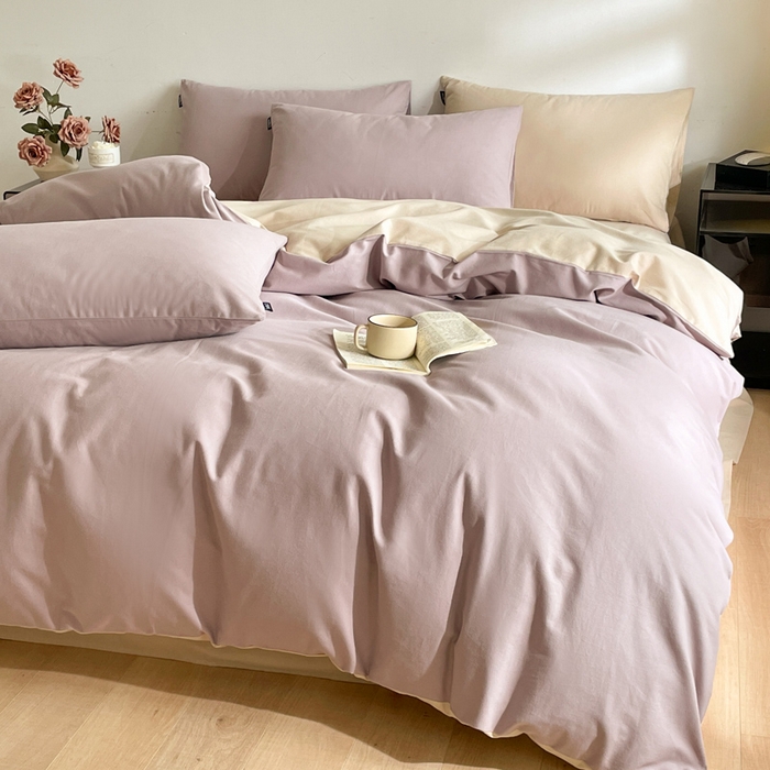 91家纺网 家纺一手货源 找家纺 涵宸家纺 2024新款全棉磨毛四件套纯厚系列（简）-四件套 纯厚（星空紫+茶色）