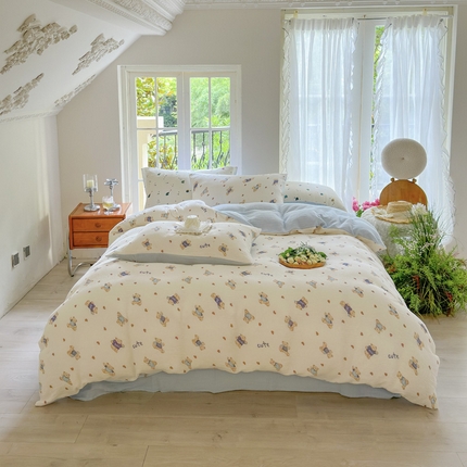 木楌  2025新款全棉A类皱皱纱印花四件套彼得熊