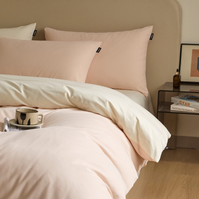 91家纺网 家纺一手货源 找家纺 涵宸家纺 2024新款全棉磨毛四件套纯厚系列（轻）-单被套 纯厚（樱花粉+奶白）