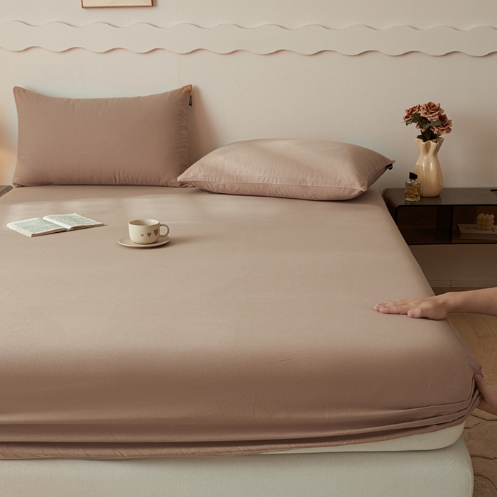 91家纺网 家纺一手货源 找家纺 涵宸家纺 2024新款全棉磨毛四件套纯厚系列-单床笠 a复古棕