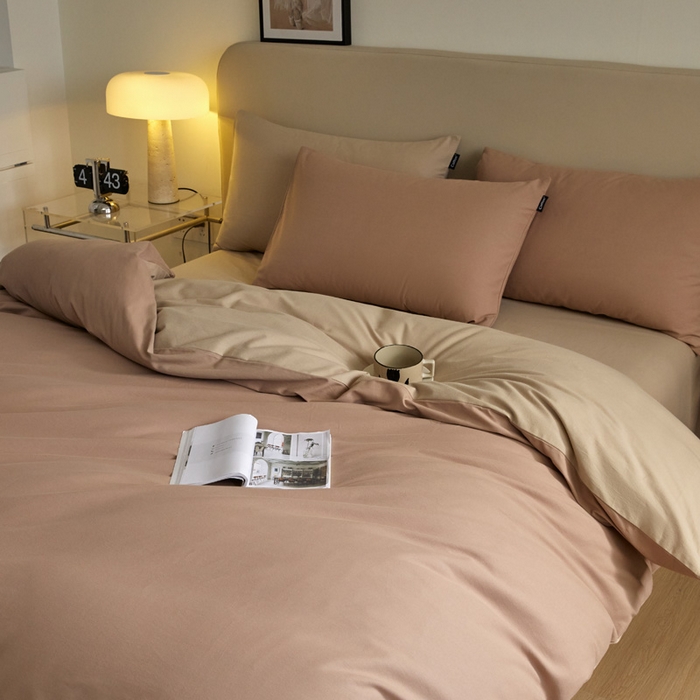 91家纺网 家纺一手货源 找家纺 涵宸家纺 2024新款全棉磨毛四件套纯厚系列（轻）-四件套 纯厚（复古棕+茶色