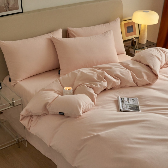 91家纺网 家纺一手货源 找家纺 涵宸家纺 2024新款全棉磨毛四件套纯厚系列（轻）-四件套 纯厚-樱花粉