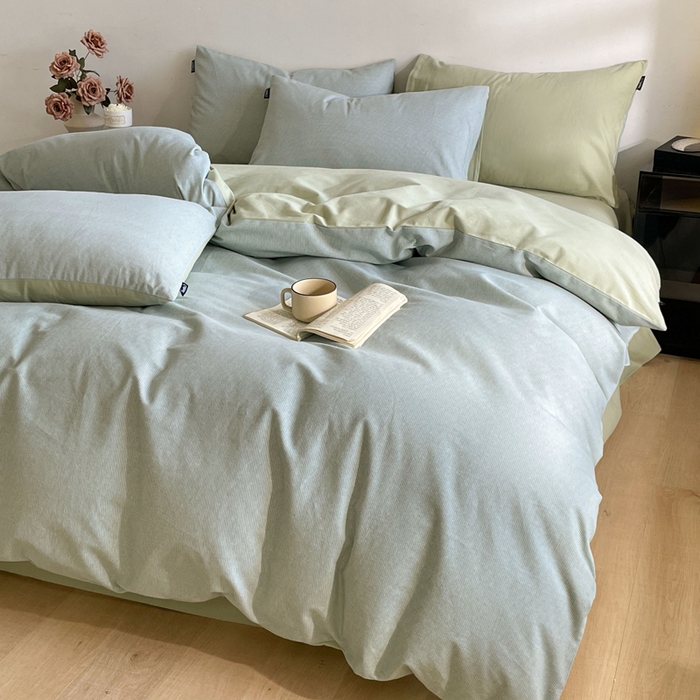 91家纺网 家纺一手货源 找家纺 涵宸家纺 2024新款全棉磨毛四件套纯厚系列（简）-四件套 纯厚-枝条绿