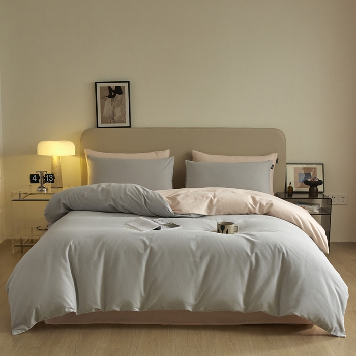 91家纺网 家纺一手货源 找家纺 涵宸家纺 2024新款全棉磨毛四件套纯厚系列（轻）-单被套 纯厚（兰灰+粉）