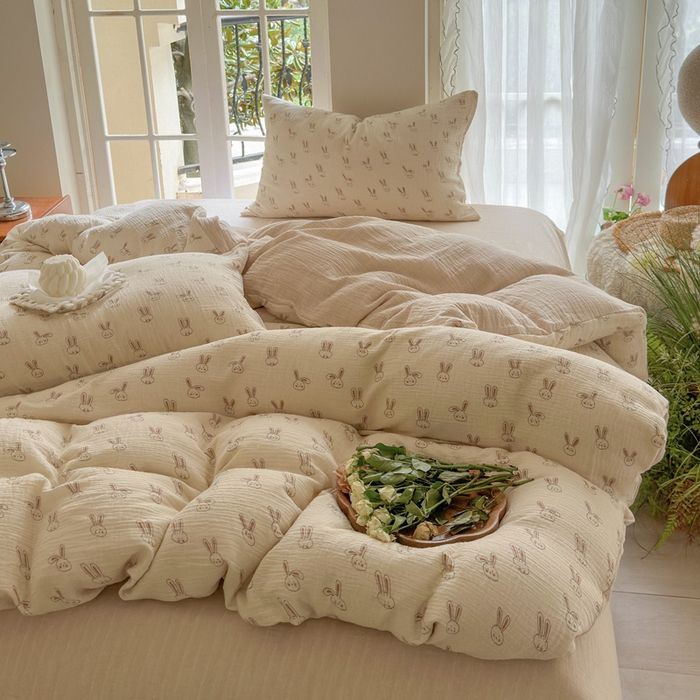 91家纺网 家纺一手货源 找家纺 木楌  2025新款全棉A类皱皱纱印花四件套美芽