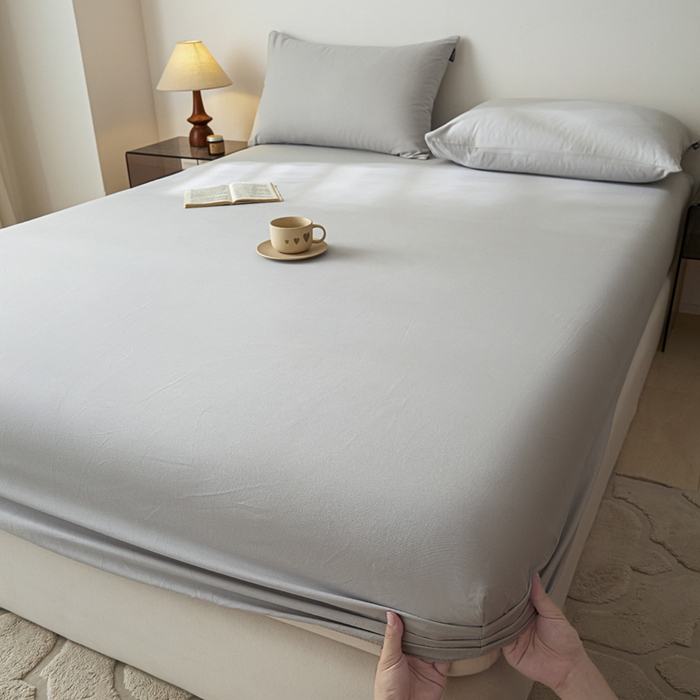 91家纺网 家纺一手货源 找家纺 涵宸家纺 2024新款全棉磨毛四件套纯厚系列-单床笠 a兰灰