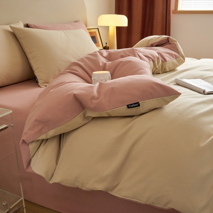 91家纺网 家纺一手货源 找家纺 涵宸家纺 2024新款全棉磨毛四件套纯厚系列（轻）-单被套 纯厚（奶茶色+豆沙）