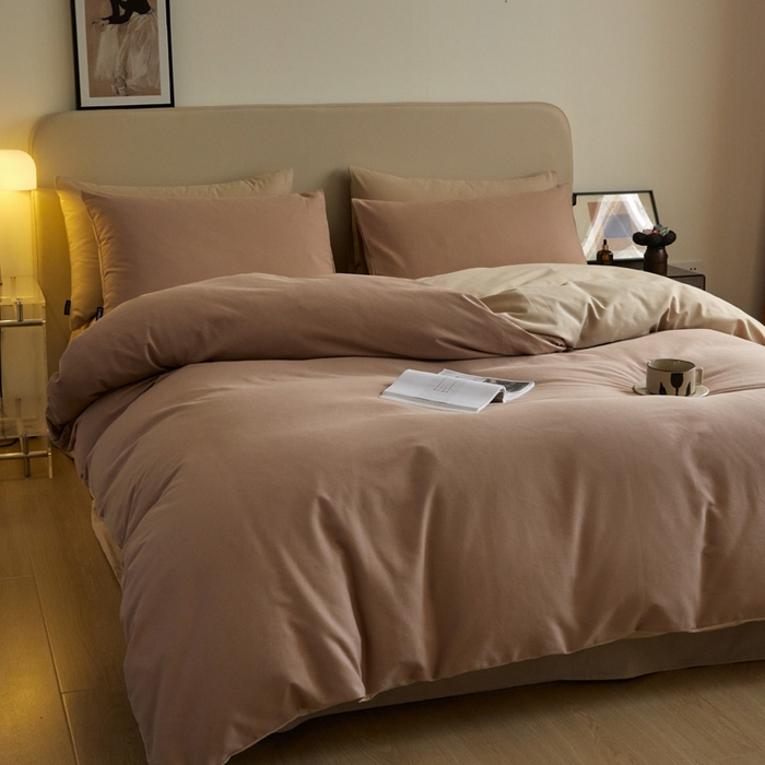 91家纺网 家纺一手货源 找家纺 涵宸家纺 2024新款全棉磨毛四件套纯厚系列（轻）-四件套 纯厚（复古棕+茶色