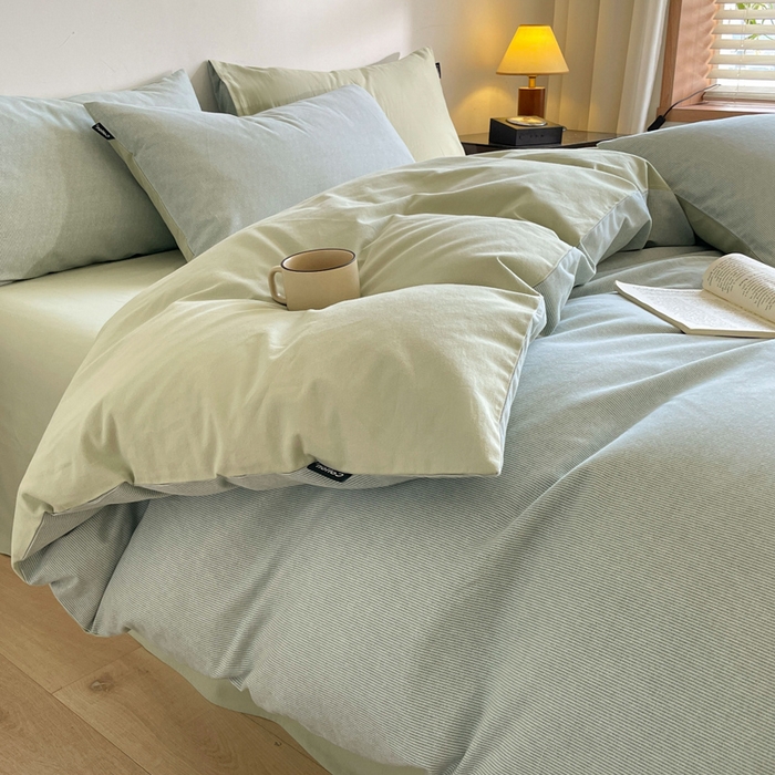 91家纺网 家纺一手货源 找家纺 涵宸家纺 2024新款全棉磨毛四件套纯厚系列（简）-四件套 纯厚-枝条绿