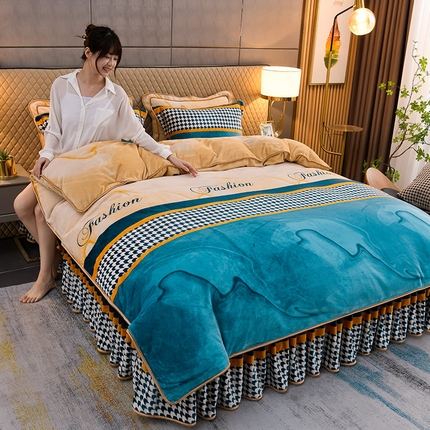 91家纺网 家纺一手货源 找家纺 (总）曼尼2025新品高克重直播印花牛奶绒四件套床裙款法莱绒金貂珊瑚绒