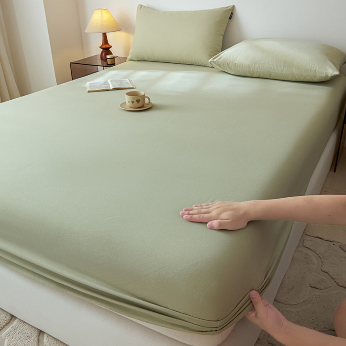 91家纺网 家纺一手货源 找家纺 涵宸家纺 2024新款全棉磨毛四件套纯厚系列-单床笠 a古今绿